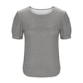 thumbnail image 6 of Byworldtasic Womens Spring Summer Tops Puff Short Sleeve Sweater Crewneck Knit Work Blouses Dressy Casual Trendy Shirts, 6 of 7
