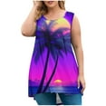 thumbnail image 2 of Womens Tops Plus Size Sleeveless Round Neck Hawaiian Printing Oversized T-shirt Loose Blouse Purple XXXL, 2 of 5