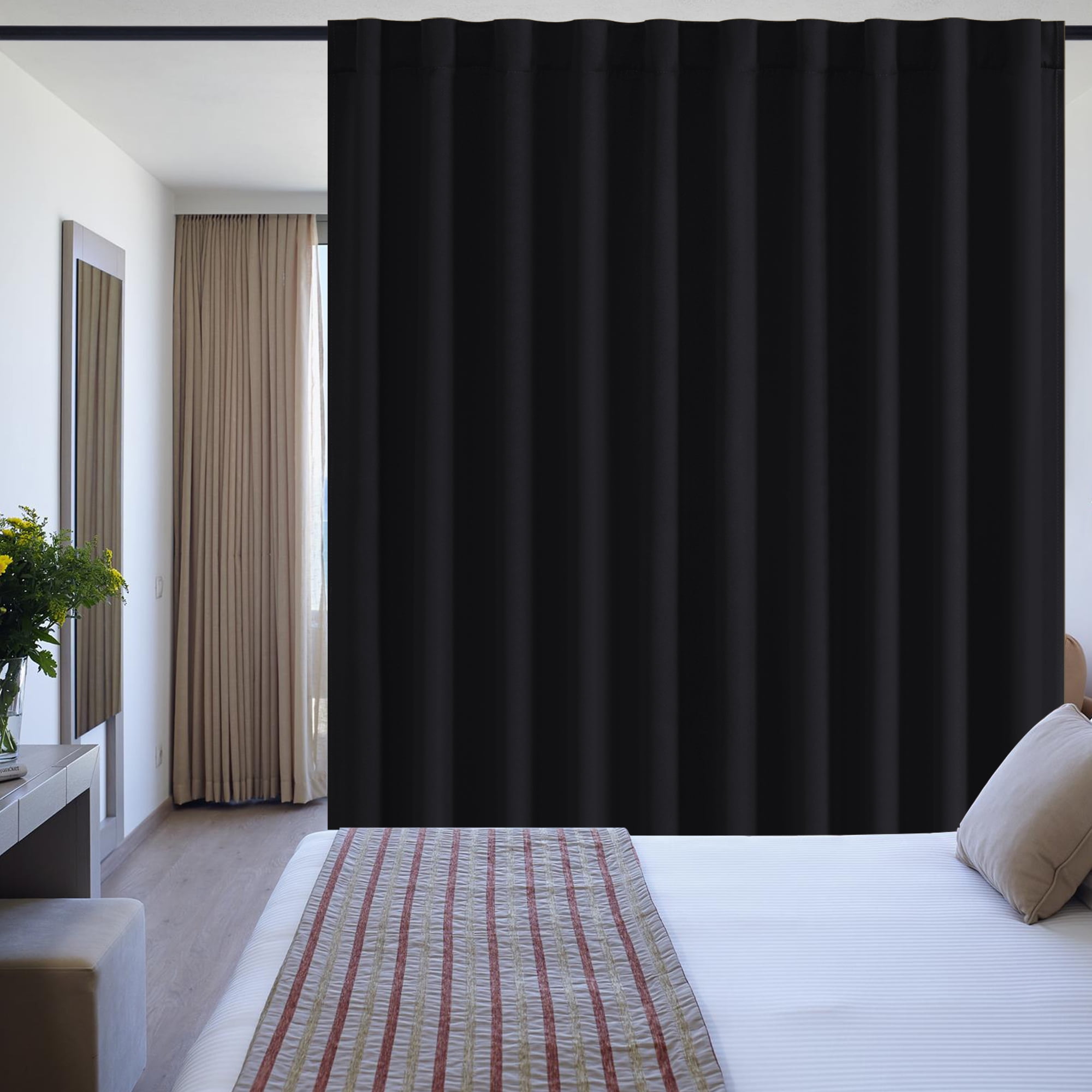 XWZO 120x96 Rod Pocket Curtains 1 Panel for Living Room, Extra Wide Room Divider for Patio Sliding Door, Thermal Curtains with Back Tab for Bedroom Partition, Black