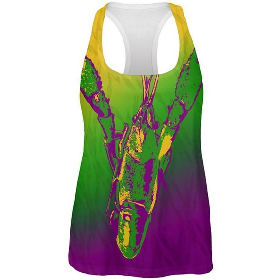 Mardi Gras Cajun Crawfish All Over Womens Work Out Tank Top Multi X-LG