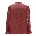 thumbnail image 4 of Casual Women's Tops Fashion Plus Size Women's Casual Long Sleeve V-Neck Solid Color Button Long Sleeve Top Loose Hollow Lace Embroidery Shirt, 4 of 5