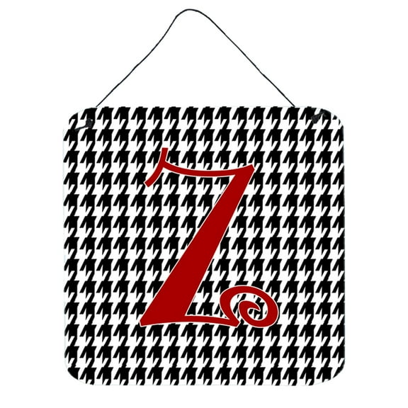 Letter Z Initial Monogram - Houndstooth Black Wall or Door Hanging Prints