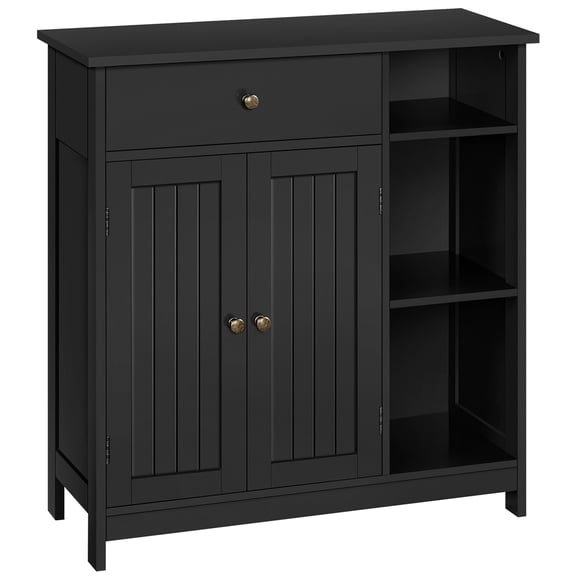 Yaheetech Modern Wooden Bathroom Storage Cabinet with Drawer & Adjustable Shelves, Black