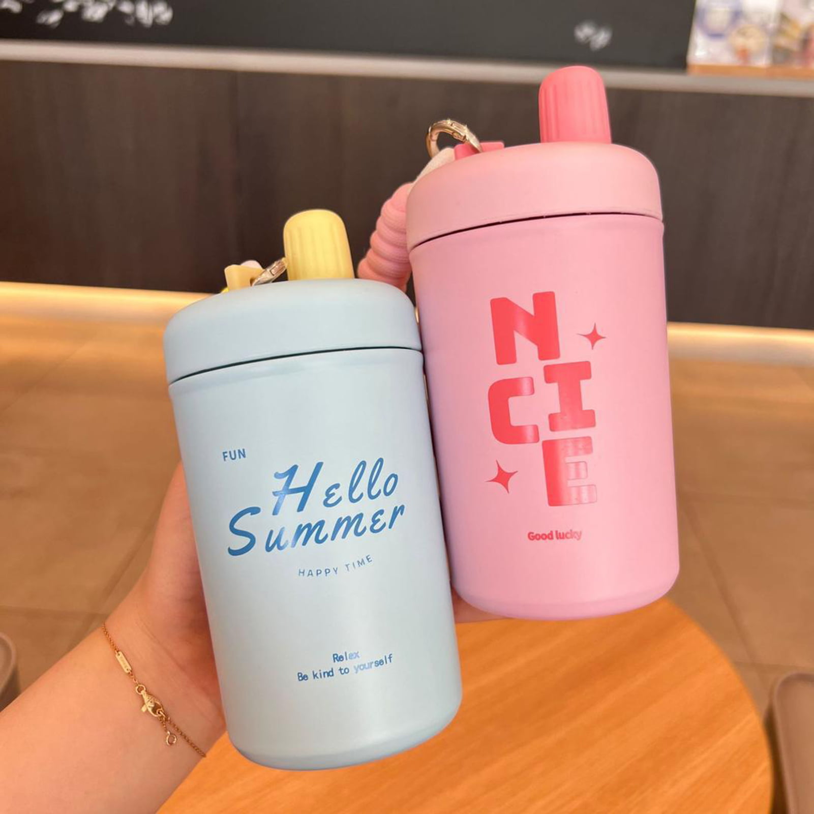 Hadanceo 400ML Thermal Cup with Straw Lock Catch Kids Children Hot Water  Insulated Bottle for Cold Weather