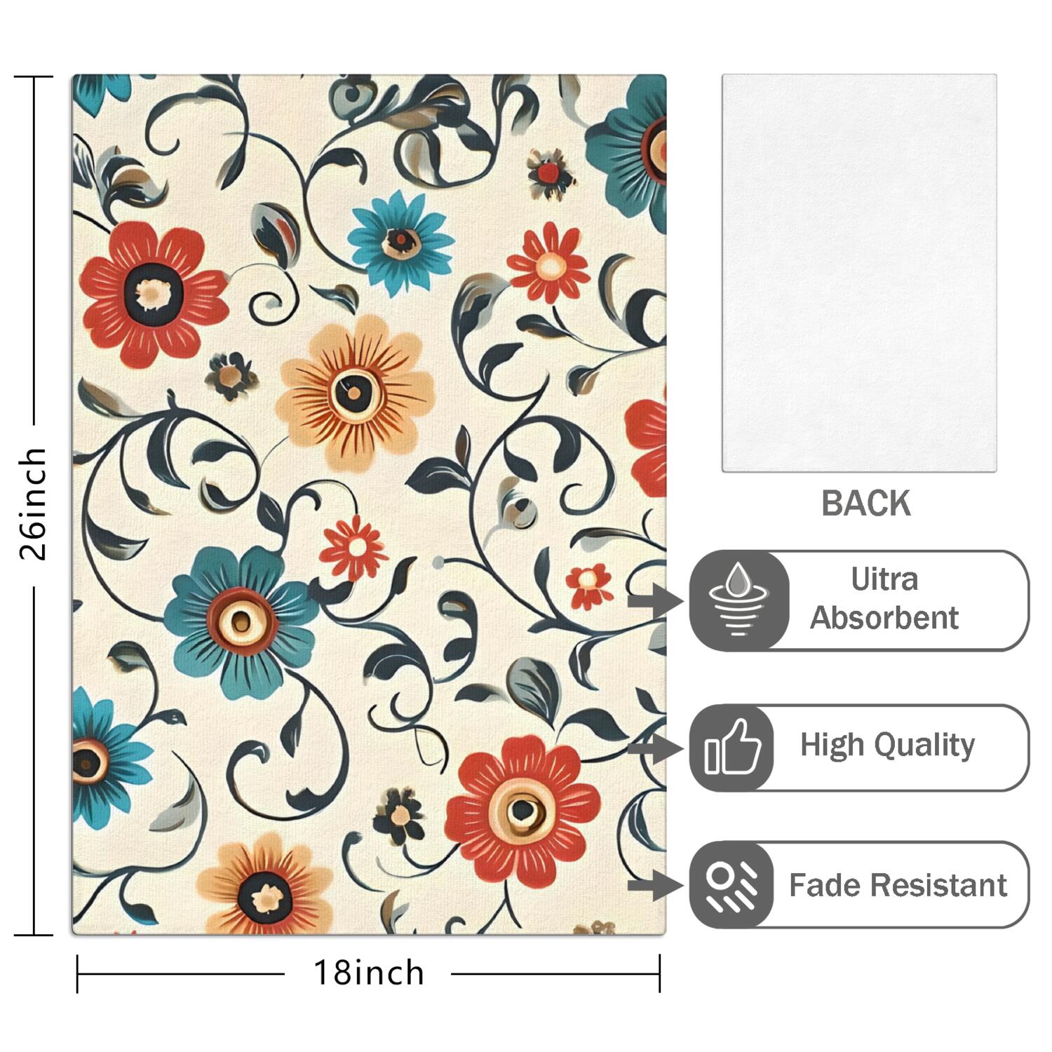 6 Pcs Funny Kitchen Towels,Pioneer Flower Floral Print Pattern Microfiber Dish Towels,Kitchen Tea Towels,Kitchen Towel Set (18" X 26")