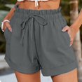 thumbnail image 2 of JUNWELL Summer Shorts for Women Ruffle Elastic Waist Drawstring Cotton Linen Shorts Casual Comfy Lounge Shorts with Pockets, 2 of 6