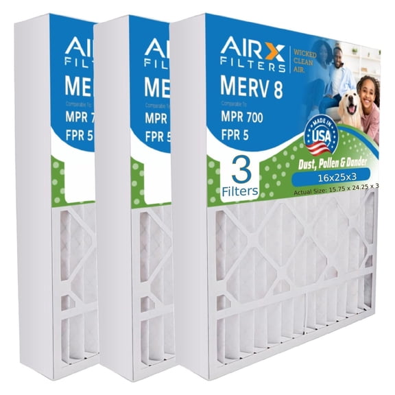 WICKED CLEAN AIR. 16x25x3 Air Filter MERV 8 Compatible with GeneralAire 14164 Furnace Filter 3 Pack