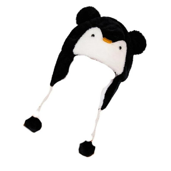 Lerpwige Warm Fleece Hooded Beanies For Skiing Capybara Penguins Plush Hat Hats