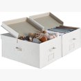 thumbnail image 1 of Caja de almacenamiento extragrande con tapa de tela, con tapa abierta, cajas de almacenamiento con divisor, caja de tela con asas, rayas grises y blancas, 2 unidades, 1 of 4