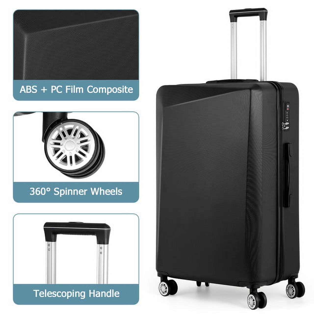 Hikolayae Cottage Collection Hardside Spinner Luggage Sets in Black, 3 Piece - TSA Lock