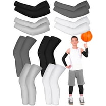 8 Pairs Kids Arm Sleeves and Basketball Leg Sleeves Set Non Slip Long Compression Leg Sleeves for Boys Girls Youth
