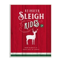 Stupell Industries Reindeer Sleigh Rides Christmas Advertisement Red Green Holiday Painting Unframed Art Print Wall Art, 13 x 19