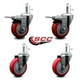 thumbnail image 2 of 4 Inch Red Poly Wheel Swivel 7/16 Inch Stem Caster Set 2 Total Lock Brake, 2 of 2