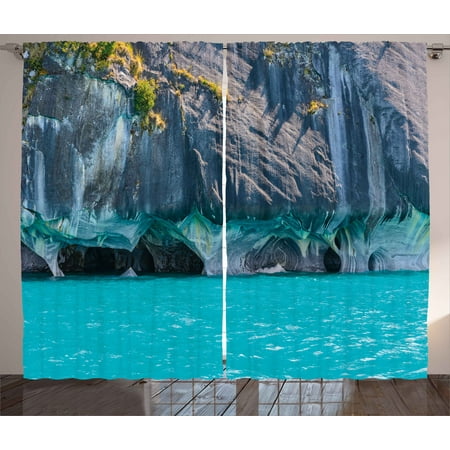 Light Turquoise Curtains Turquoise Curtains 2 Panels Set, Marble Caves of Lake General Carrera Chile South American Natural, Window Drapes for Living Room Bedroom, 108W X 63L Inches, Turquoise Purplegrey Green, by Ambesonne ()