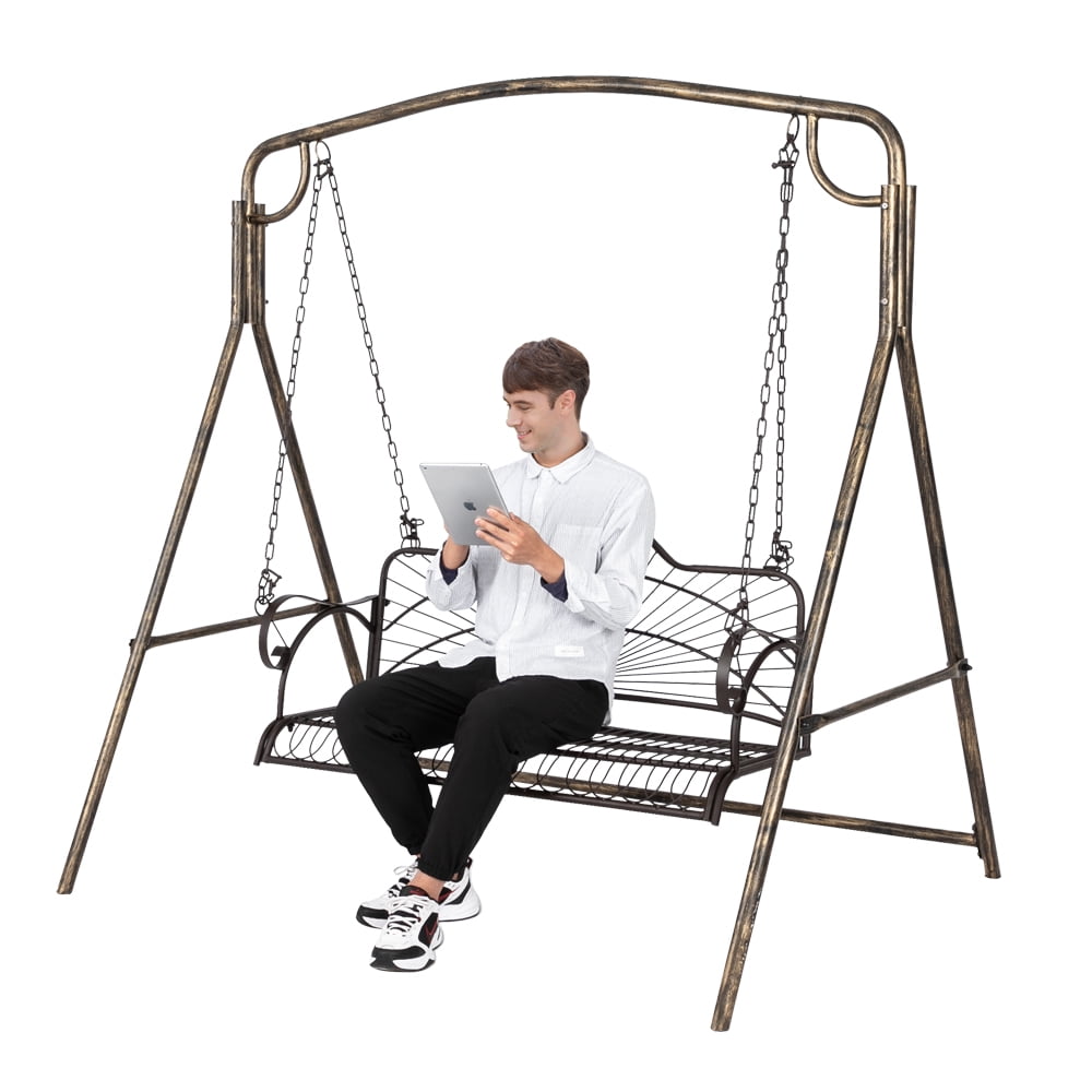 Hanging Porch Metal Swing, Swing Bench Chairs Seat w/WeatherResistant
