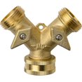 thumbnail image 1 of 2 Way Brass Tap Y Valve Hose Splitter Garden Tap Connector Manifold 3/4" Brass Hose Fittings for Washing Machine Dishwasher, 1 of 4