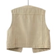 thumbnail image 4 of Inleife Women Round Collar Sleeveless Cropped Denim Vest, Button Down Multi Flap Pocket Washed Jean Waistcoat, Vintage Casual Streetwear Sleeveless Outer Layer Jacket, 4 of 6