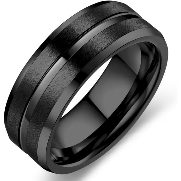 8mm Gold Silver Black Mens Tungsten Carbide Ring Wedding Band For Men Center Groove Matte Brushed and High Polish Edge Finish