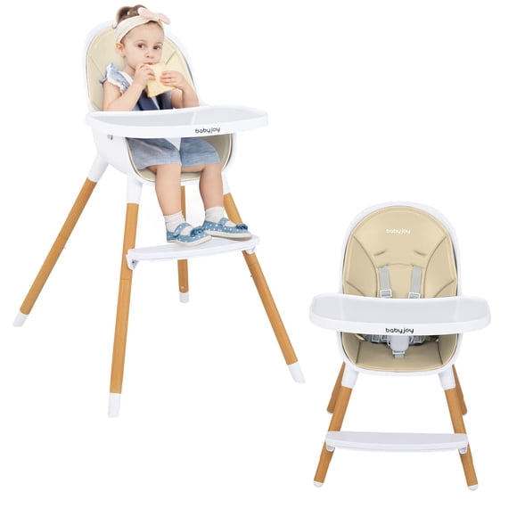 Trona convertible para bebés BABY JOY de madera 3 en 1, color beige