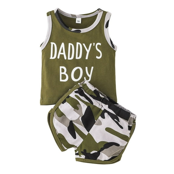 Qmyliery Baby Boy’s Vest and Shorts Set Fashion Letter Sleeveless Tops and Camouflage Short Pants