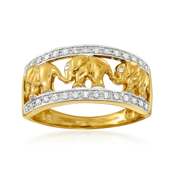 Ross-Simons 0.20 ct. t.w. Diamond Elephant Motif Ring in 14kt Yellow Gold, Women's, Adult