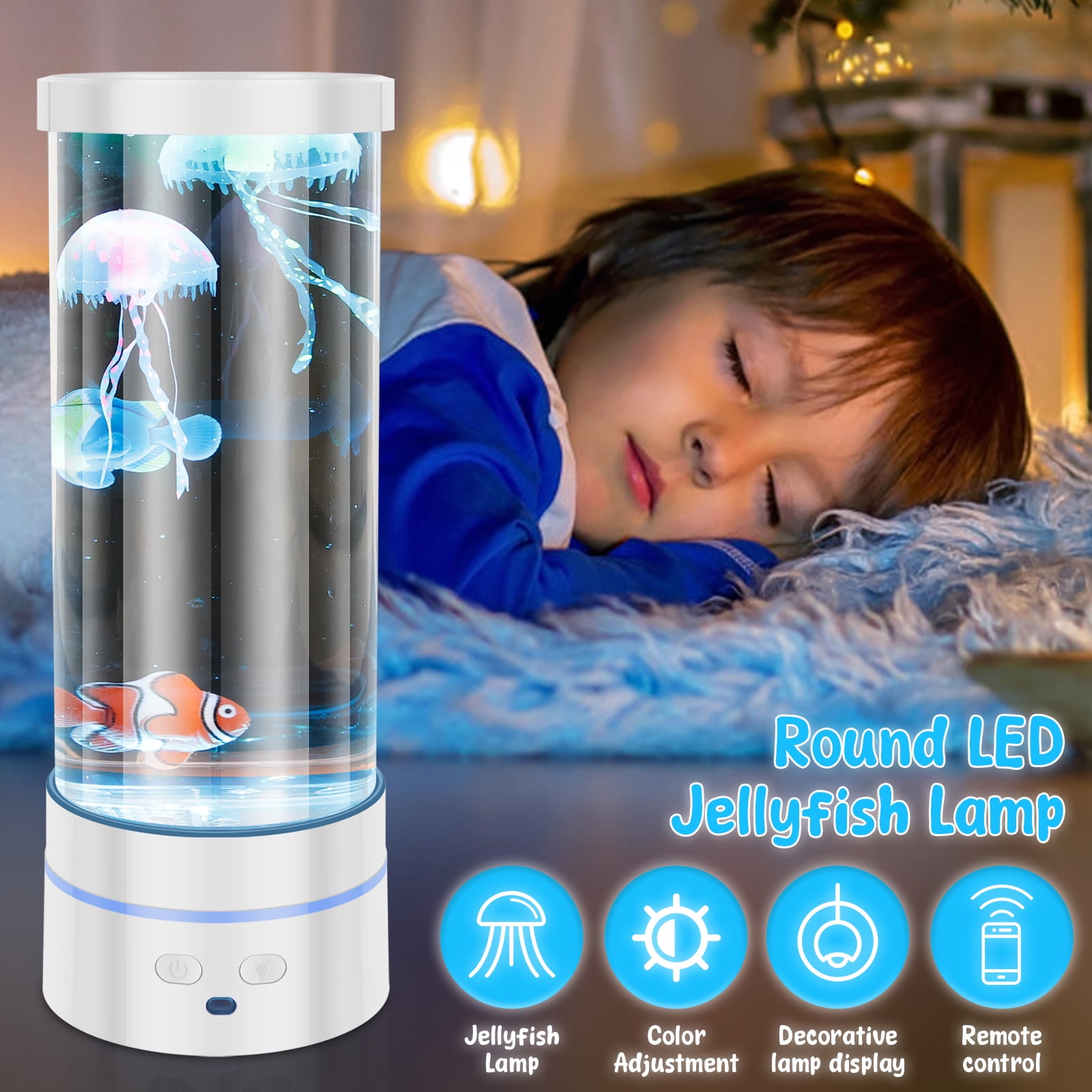 Grusce Jellyfish Lamp, 17 Color Fantasy Aquarium Night Light, Remote Control&USB Powered Artificial Fish Tank Lamp with Moving Fish, Decoration for Living Room and Office