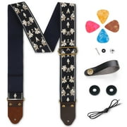 CELECTIGO Embroidered Guitar Strap,Adjustable Guitar Strap Suitable for bass, electric, and acoustic guitars (Blue Jacquard)