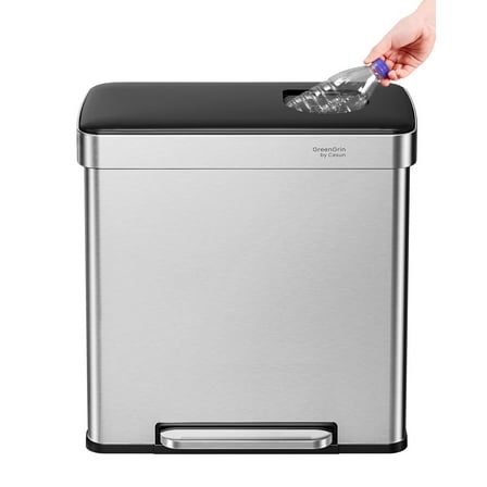 Cesun 16 Gal Dual Trash & Recycle Bin, Stainless Steel Step Kitchen Garbage Can, Push Flap, 30L 30L