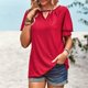 thumbnail image 3 of Gibobby Playera de Manga Corta Casual Suave Top punto hueco color sólido Blusa ropa mujer manga corta informal primavera y verano(Rojo,XL), 3 of 5