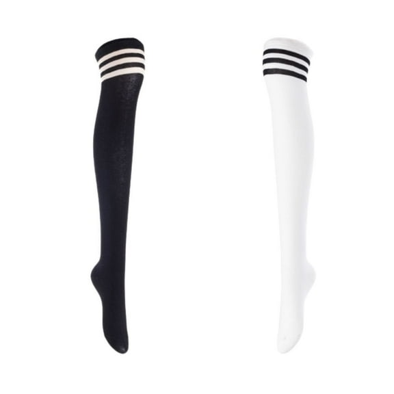 Lian LifeStyle Women's 2 Pairs Adorable Comfortable Soft Thigh High Over Knee High Cotton Socks Size 6-9 L1022 Black,White