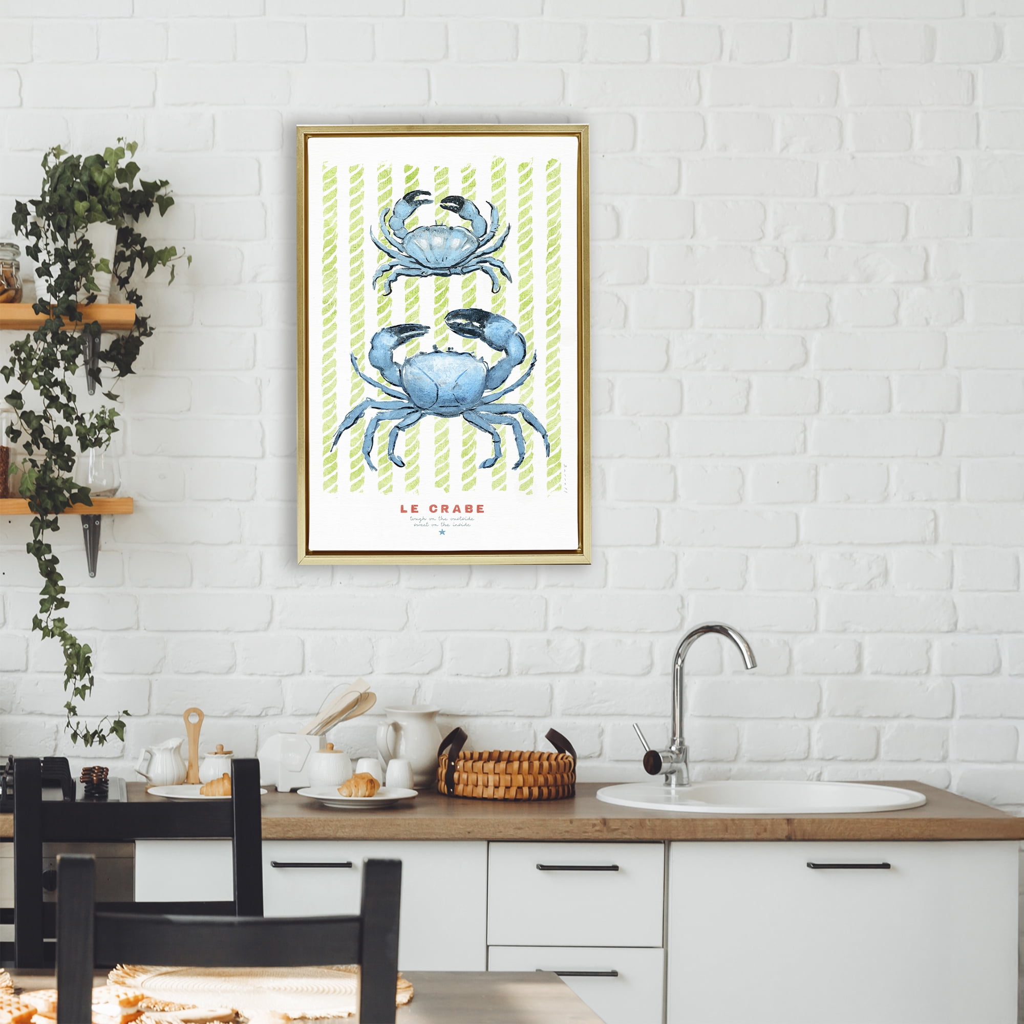Stupell Industries Modern Bistro Crabs Gold Framed Floater Canvas Wall Art, design by Chad Barrett