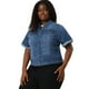 thumbnail image 4 of Women's Plus Size Denim Jacket Button Front Crop Jean Short Sleeve Trucker Jackets Blue 1X, 4 of 6