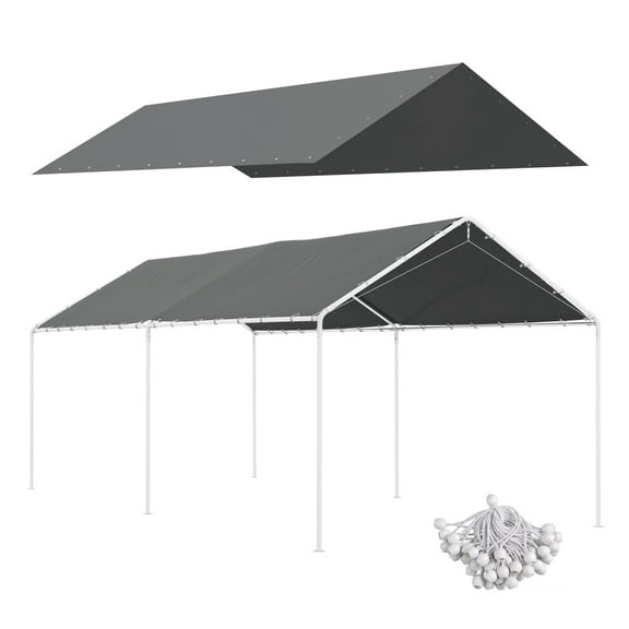 10' x 20' Carport Replacement Top Canopy Cover, UV Resistant and Water Resistant Car Port Portable Garage Tent Cover with Bungee Cords, Dark Gray, Only Cover