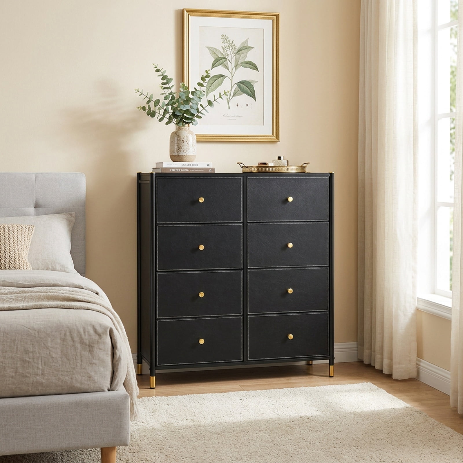 Furnibear Floor Dresser Storage Organizer with 5/6/8 Drawers with Fabric Bins and Metal Frame-8-Drawer for Bedroom Closet Living Room Nursery, Black