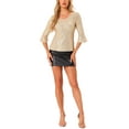 thumbnail image 2 of Top con lentejuelas INSPIRE CHIC para mujer, con mangas de campana 3/4, escote en V, metálico, brillante y con glitter, blusa de fiesta S dorada, 2 of 6