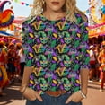 thumbnail image 2 of Erwazi Mardi Gras T-Shirt for Women Graphic Printed Crewneck 3/4 Sleeve Carnival Tee Top, 2 of 6