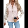 thumbnail image 2 of Chaqueta de Mujer con Encaje en Contraste y Cremallera, Larga Raglán, para Otoño Albaricoque M, 2 of 10