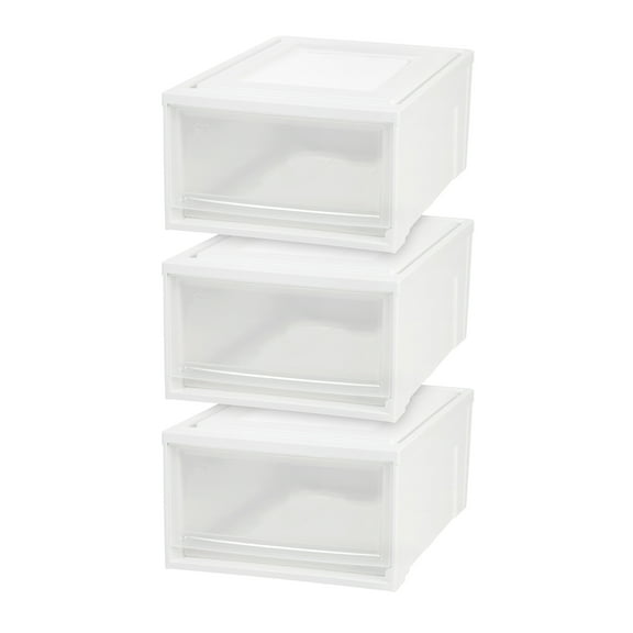 IRIS USA 3Pack 31qt Plastic Clear Stackable Shallow Storage Drawers Chest Box
