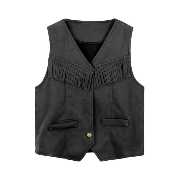 Western Fringe Vest Kids Girls Boys Cowboy Party Performance Play Dress Up Clothes
