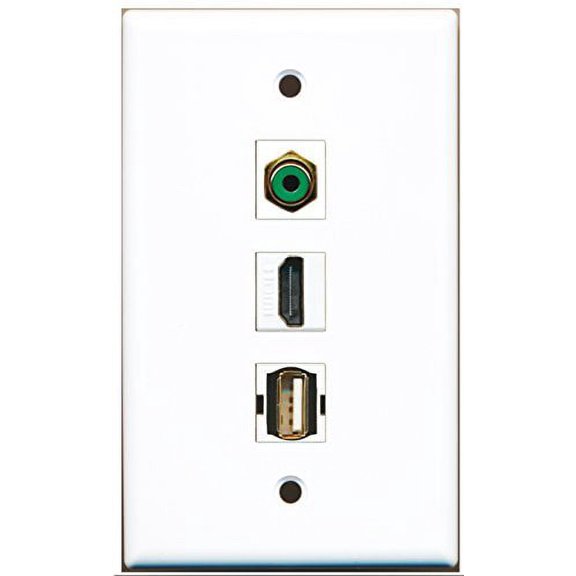 RiteAV - 1 Port HDMI and 1 Port RCA Green and 1 Port USB A-A Wall Plate