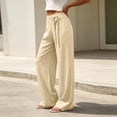 thumbnail image 4 of Textilo Women's High Waisted Trousers Striped Wide Leg Pants with Pockets Stretch Trousers Lounge 2026 Trendy Summer Vacation Boho Loungewear,Khaki S, 4 of 5