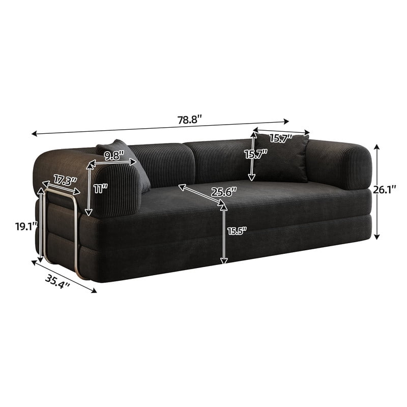 78.8" Convertible Sleeper Sofa Bed, Corduroy Folding Modern Boneless Couch Compression Sofa in Box, Floor Sofa Loveseat with Support Rods