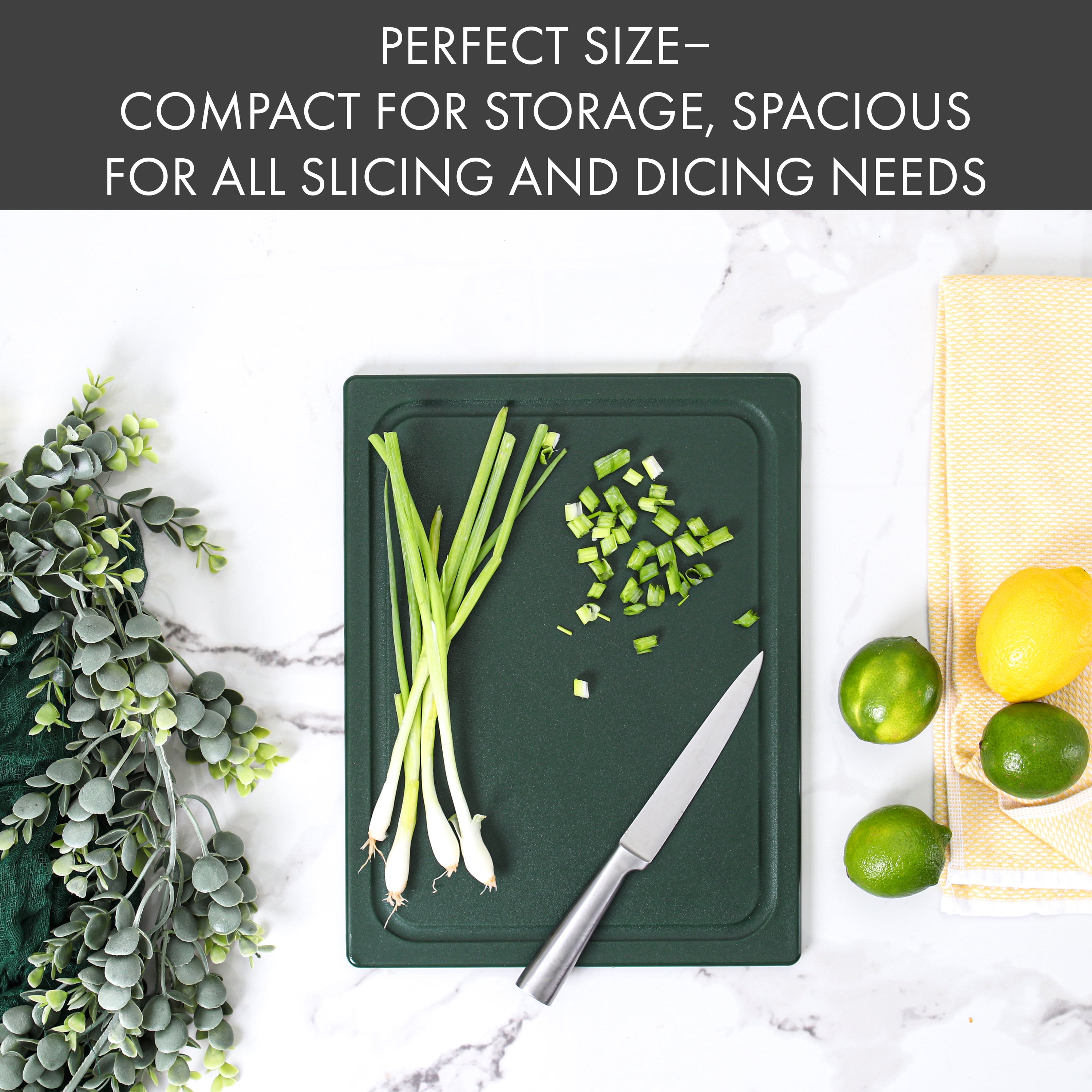 Dexas 10 x 13 Poly Cutting Board with Juice Well in Forest Green