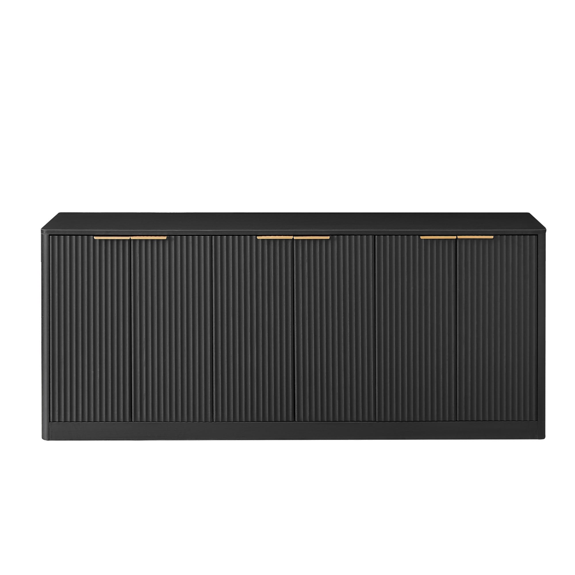 67" Modern Wavy Sideboard Cabinet, 6-Door Curved Storage Cabinet, Large TV Stand Buffet Console for Living Room Kitchen, Black