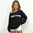 thumbnail image 2 of Shadoumai Kids Girls Oversized Sweatshirt Off the Shoulder Tops New York Letter Print Preppy Plain Fall Pullover Long Sleeve Casual Tops for School, 2 of 6