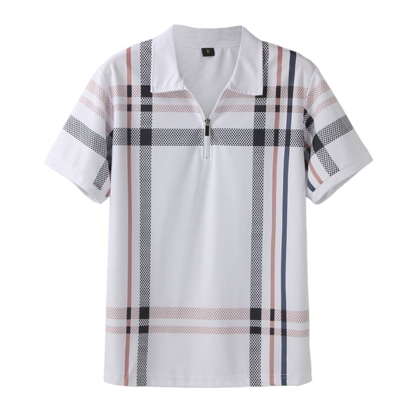 WEAIXIMIUNG Untuckit Shirts for Men Long Sleeve Slim Fit Mens Printed Checked Striped Shirt Zipper Sport Shirt Short Sleeve Top