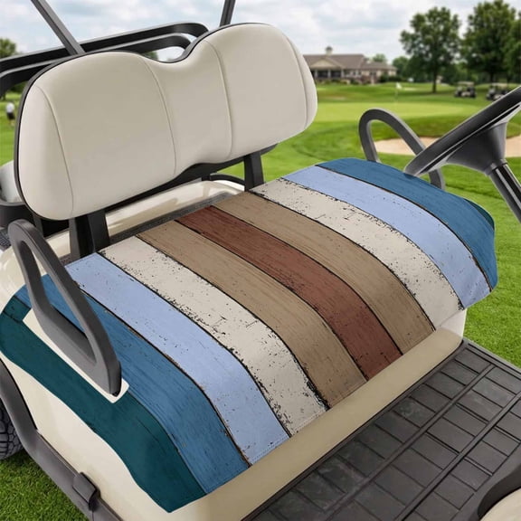 Golf Cart Seat Covers for 2 Seater,Blue Brown Microfiber Cart Seat Towel Blanket,Farmhouse Wood Grain Vintage Vertical Striped Absorbent NonSlip Bench Seats Protector for Golf Course 51"x31"