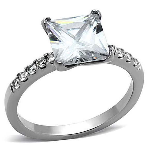 Women's Stainless Steel Engagement Ring with AAA Grade CZ in Clear- Size 5 (Pack of 2)