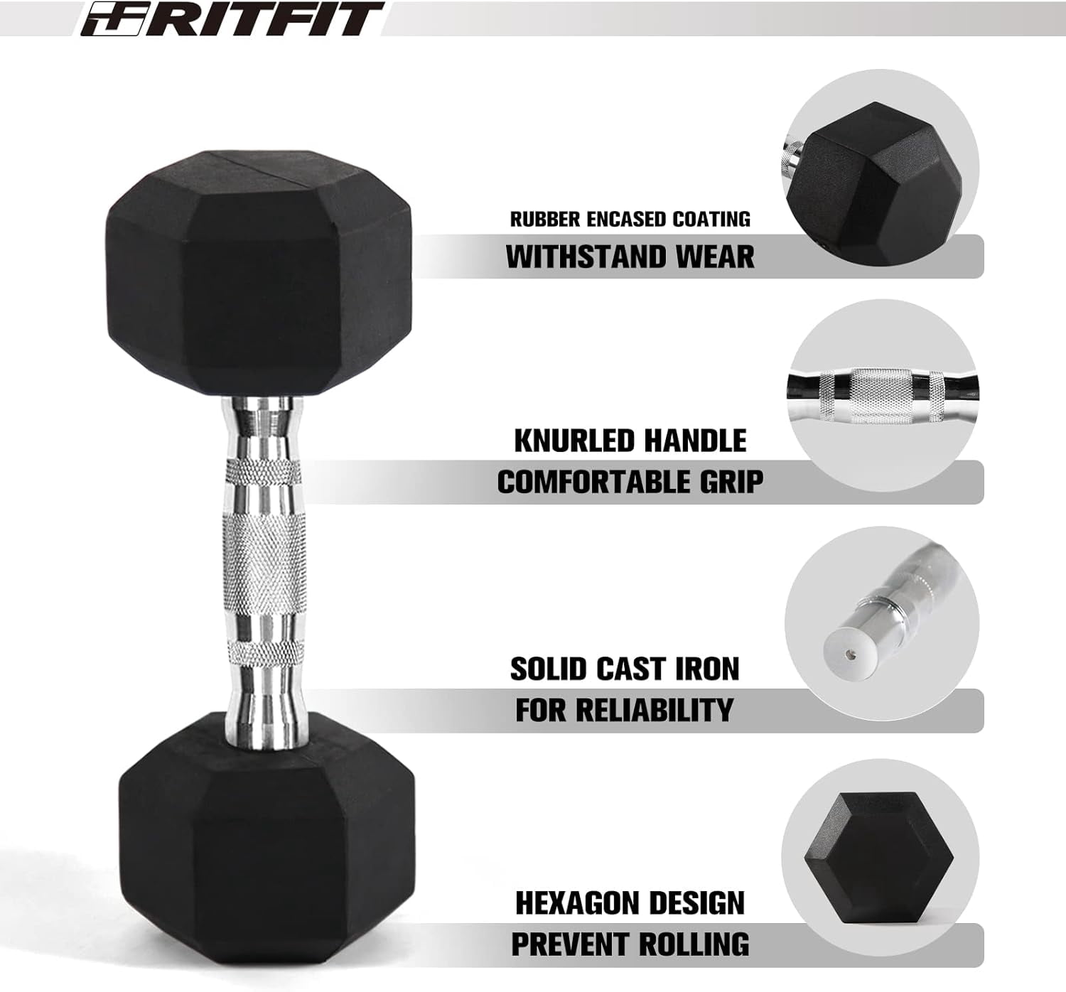 RitFit 250LB Rubber Hex Dumbbell Sets with Weights Rack, Multiple Color Choices Available, Great Gym Equipment for Home, Strength Training, Workouts (250LB, Blue)