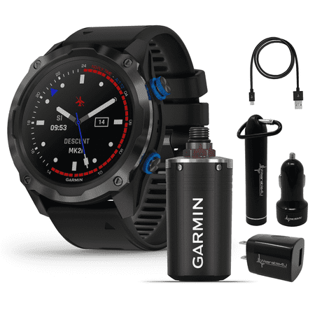 Garmin Descent Mk2i/Descent T1 Bundle, Watch-Style Dive Computer with Wearable4U Power Pack Bundle (Titanium Carbon Gray DLC with Black Band)